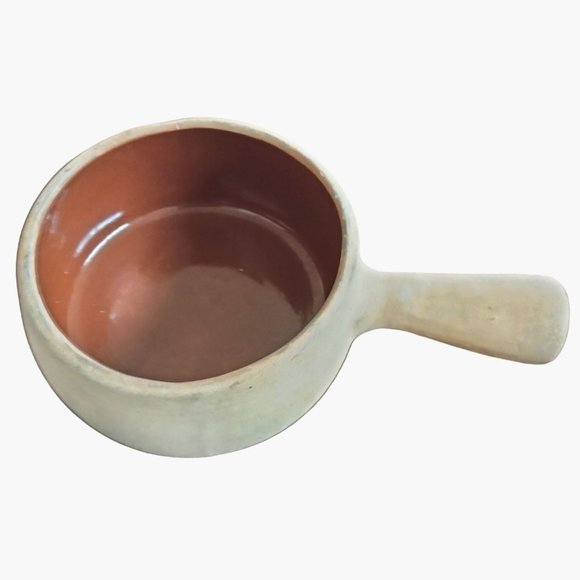 Clay Pot Cooking  Bowl Primitive Handled Bowl Glazed Stoneware Vintage Crock - Picture 1 of 6